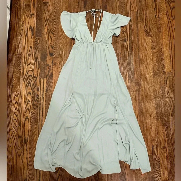 Show Me Your MuMu Faye Flutter Maxi Dress, Silver Sage, Small. - Picture 3 of 4